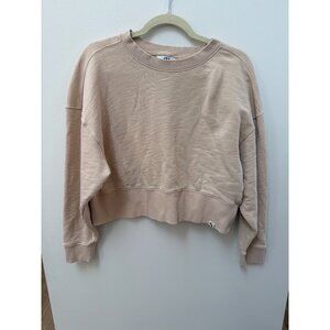 Joylab Womens M Beige Cropped Sweatshirt Medium Ribbed Cuffs & Hem Cotton Blend